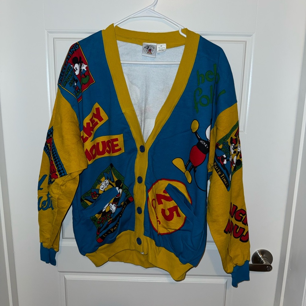 Disney vintage Blue and Yellow Mickey Mouse Patchwork Cardigan